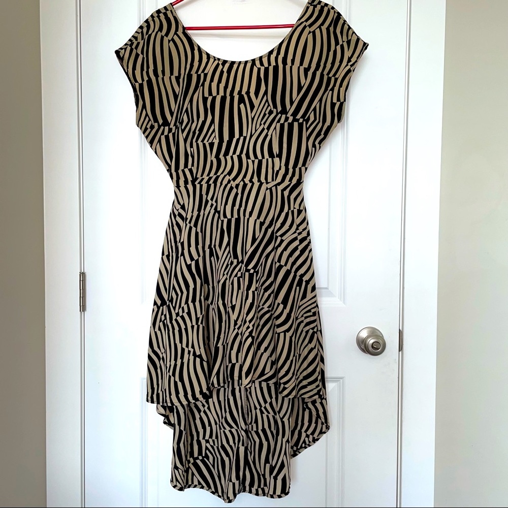 ModCloth Lush Hi-Low Tan & Black Dress with Back Cut-out Detail - size M